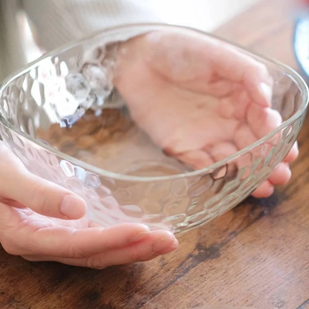 Aderia Square Bowl Large Dimpled Glass Serving Dish 165mm (Set of 3) - Image 3