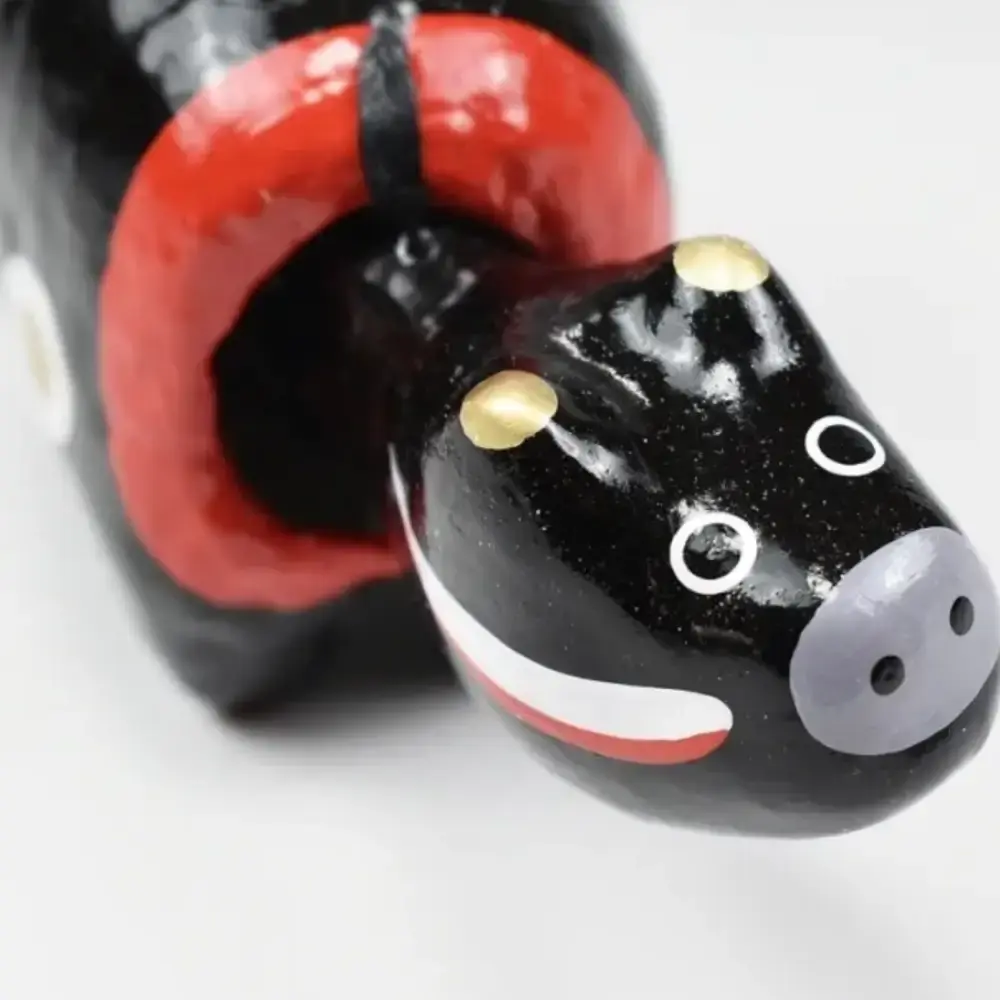 Akabeko Black Zodiac Ox Lucky Cow Figurine Handcrafted Home Decor - Image 2