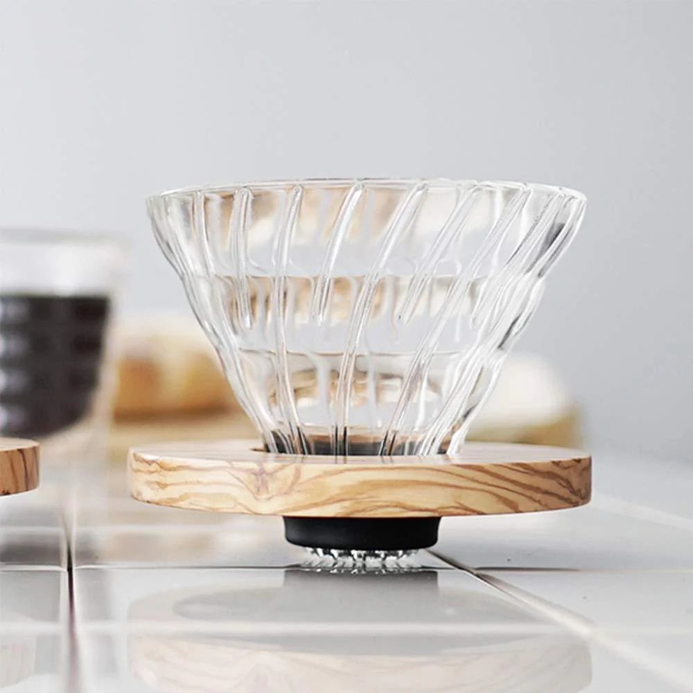 Hario V60 Glass Coffee Dripper with Olive Wood 1-4 Cups VDGR-02-OV - Image 2