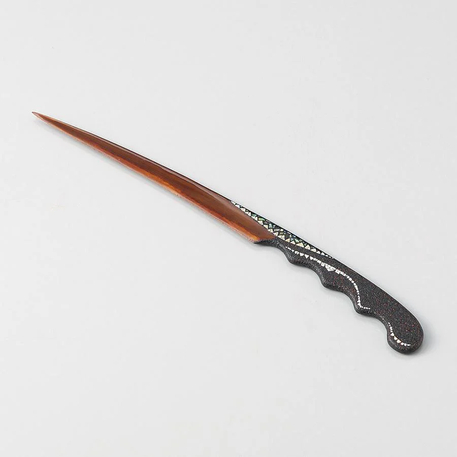 Isuke Handcrafted Wooden Lacquered Paper Knife Wave Flower Pattern