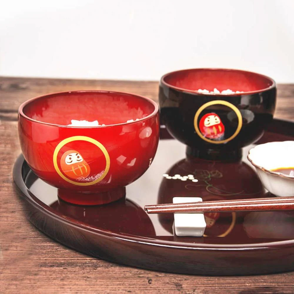Isuke Japanese Lacquered Soup Bowls Daruma Doll Design (Set of 2) - Image 2