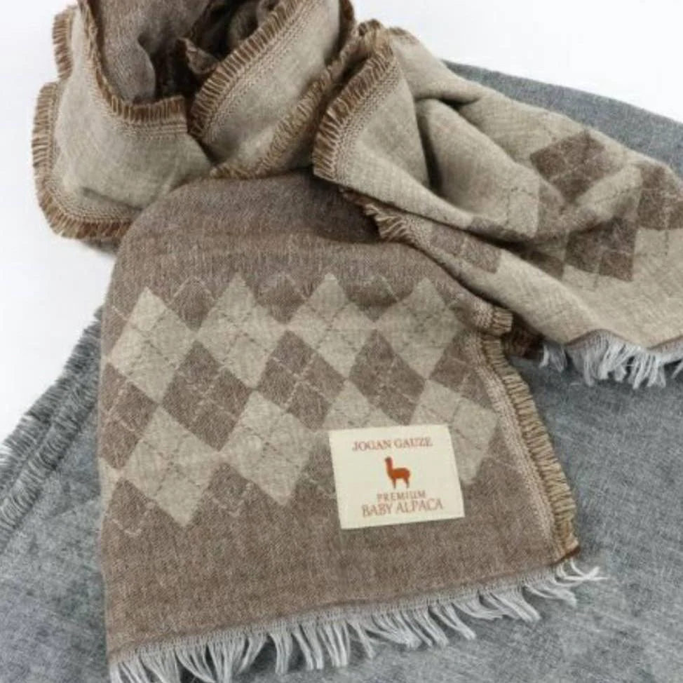 Jogan Baby Alpaca Wool Brown Double Layer Scarf Winter Wrap 38×180cm - Image 2