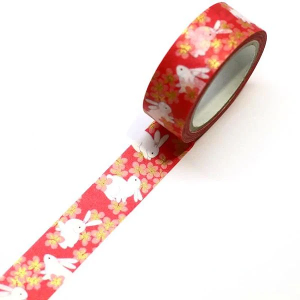 Kamiiso Kimono Washi Tape Rabbit Sakura Pattern Masking Tape - Image 2