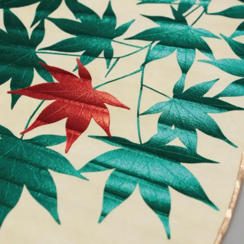 Uchiwa Non-Folding Paper Fan Foil Stamped Maple & Goldfish - Image 3