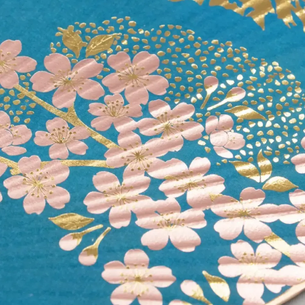 Uchiwa Non-Folding Paper Fan Foil Stamped Mount Fuji & Sakura - Image 3