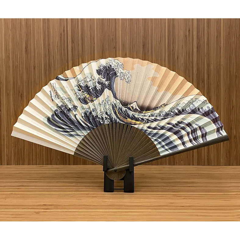Yamani Blue & Gold Kabuki Design Japanese Sensu Folding Fan 21.5cm - Image 3